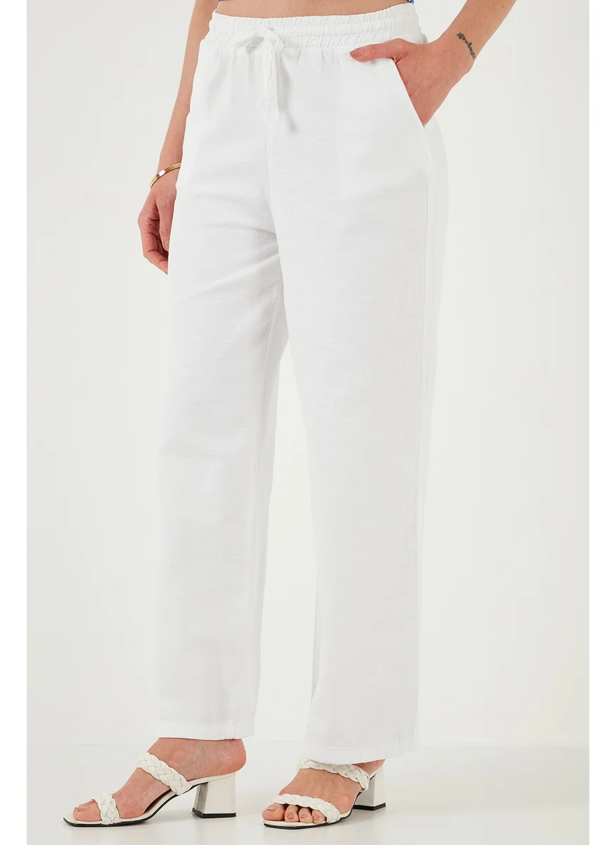 ليلا Cotton Relaxed Fit High Waist Wide Leg Trousers Women's Trousers 668yp5118
