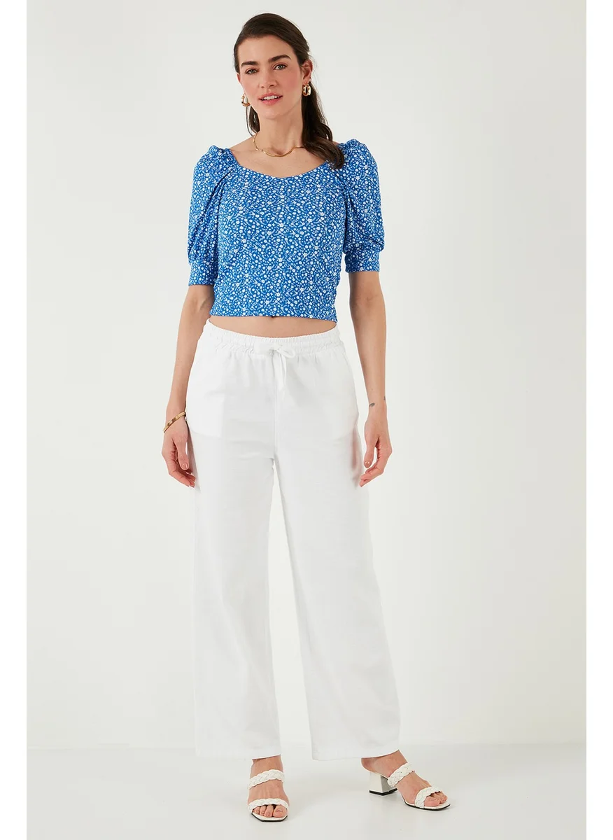 ليلا Cotton Relaxed Fit High Waist Wide Leg Trousers Women's Trousers 668yp5118
