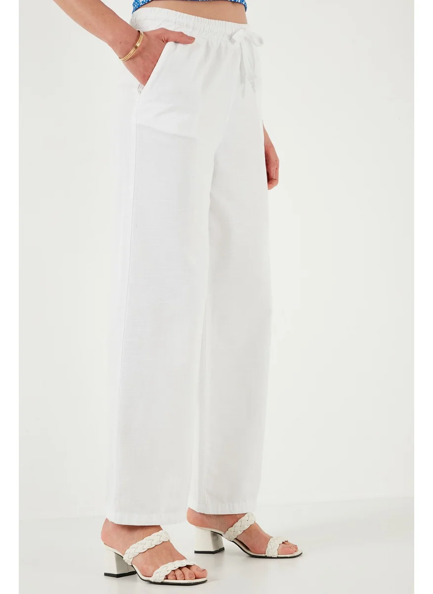 ليلا Cotton Relaxed Fit High Waist Wide Leg Trousers Women's Trousers 668yp5118