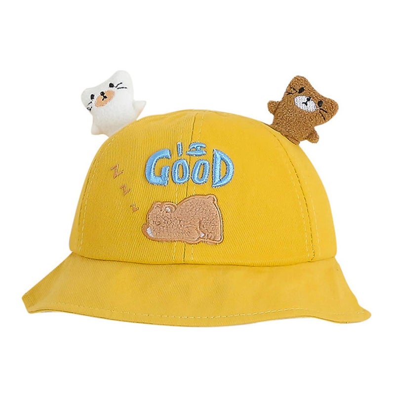 Cartoon Bear Sun Hat For Kids Wide Brim Bucket Hat Yellow - Image 2
