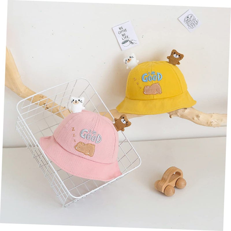 Cartoon Bear Sun Hat For Kids Wide Brim Bucket Hat Yellow - Image 4