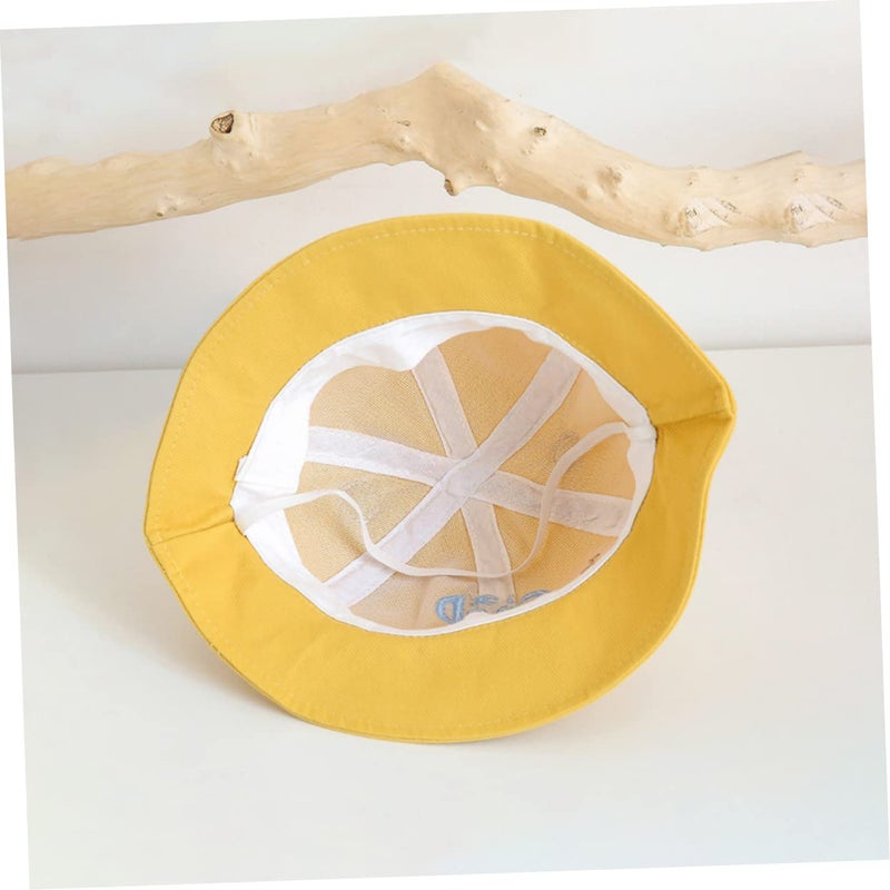 Cartoon Bear Sun Hat For Kids Wide Brim Bucket Hat Yellow - Image 5