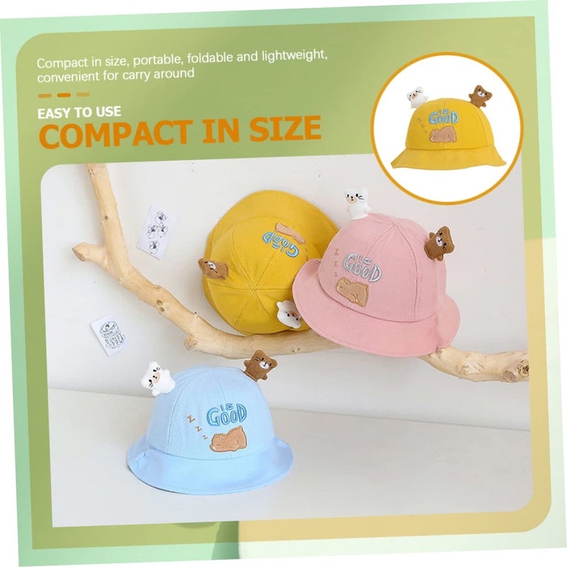 Cartoon Bear Sun Hat For Kids Wide Brim Bucket Hat Yellow - Image 3