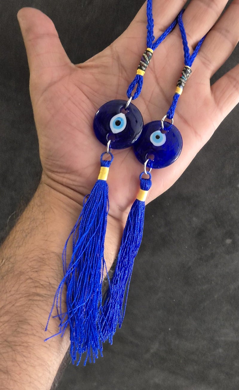 DT DECTONE Handcrafted Evil Eye Hanging Protective Home Decor with Blue Nazar Beads, Evil Eye Hanging for Car and Home Enterence, Fengshui Item for Positive Energy Wall Hanging (2 Round Evil Eye) - Image 5
