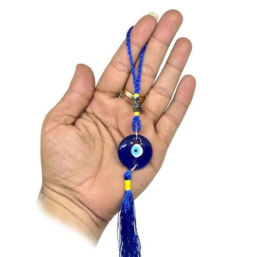 DT DECTONE Handcrafted Evil Eye Hanging Protective Home Decor with Blue Nazar Beads, Evil Eye Hanging for Car and Home Enterence, Fengshui Item for Positive Energy Wall Hanging (2 Round Evil Eye) - Image 3