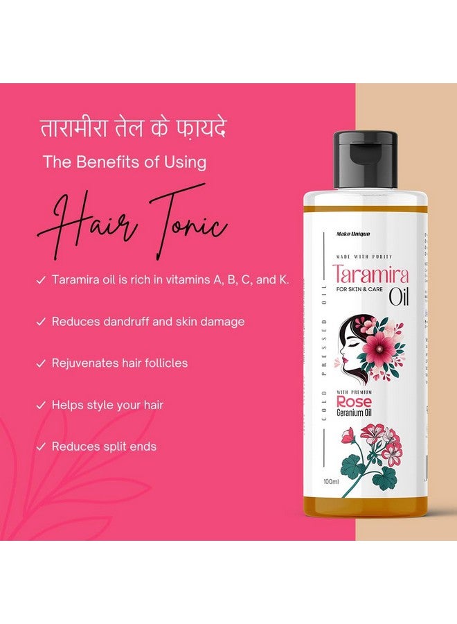 Make Unique Taramira hair and skincare oil | 100% pure and chemical free | cold pressed arugula taramira with rose geranium | pack of 100ml - Image 2