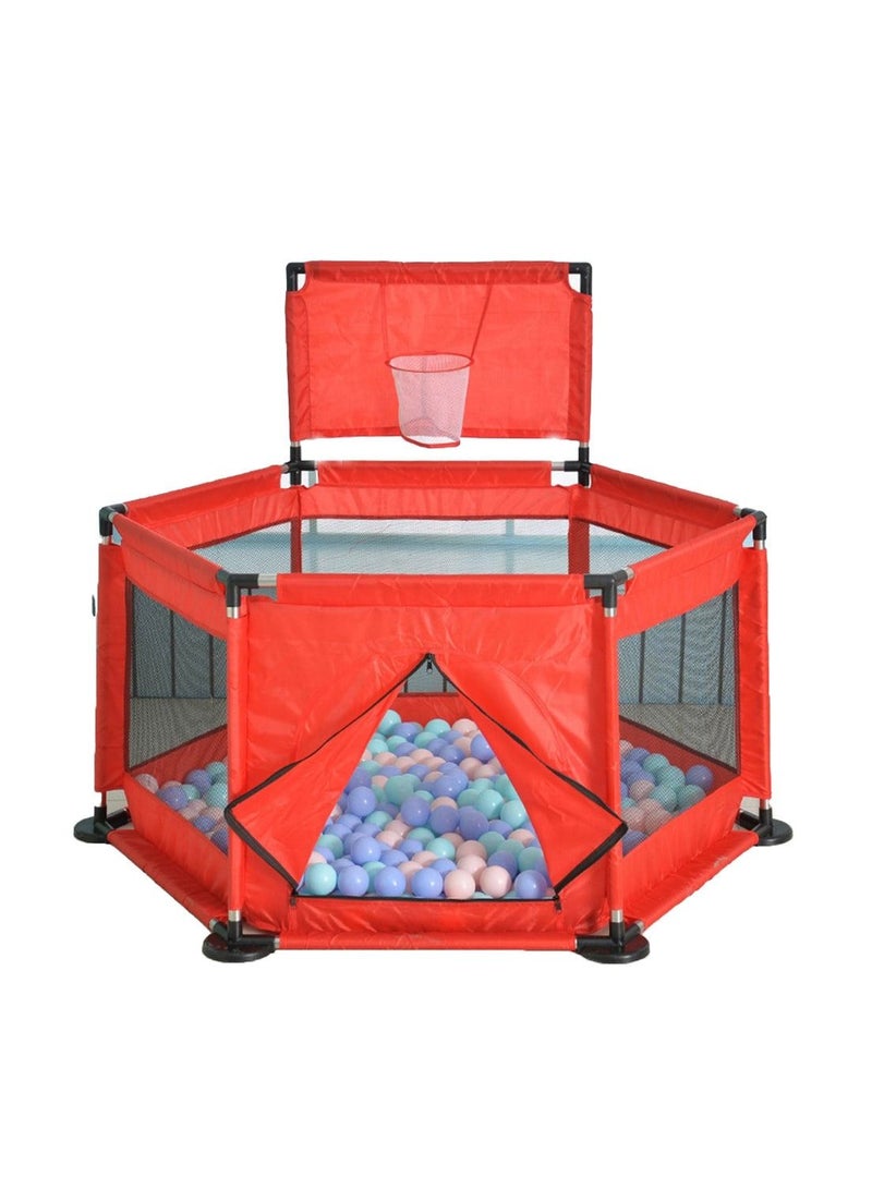 Portable Baby Playpen Fences 6-Panel Foldable Play Yard with 100 Pcs Basketball Hoops & Breathable Mesh for Indoor & Outdoor Play - Image 1