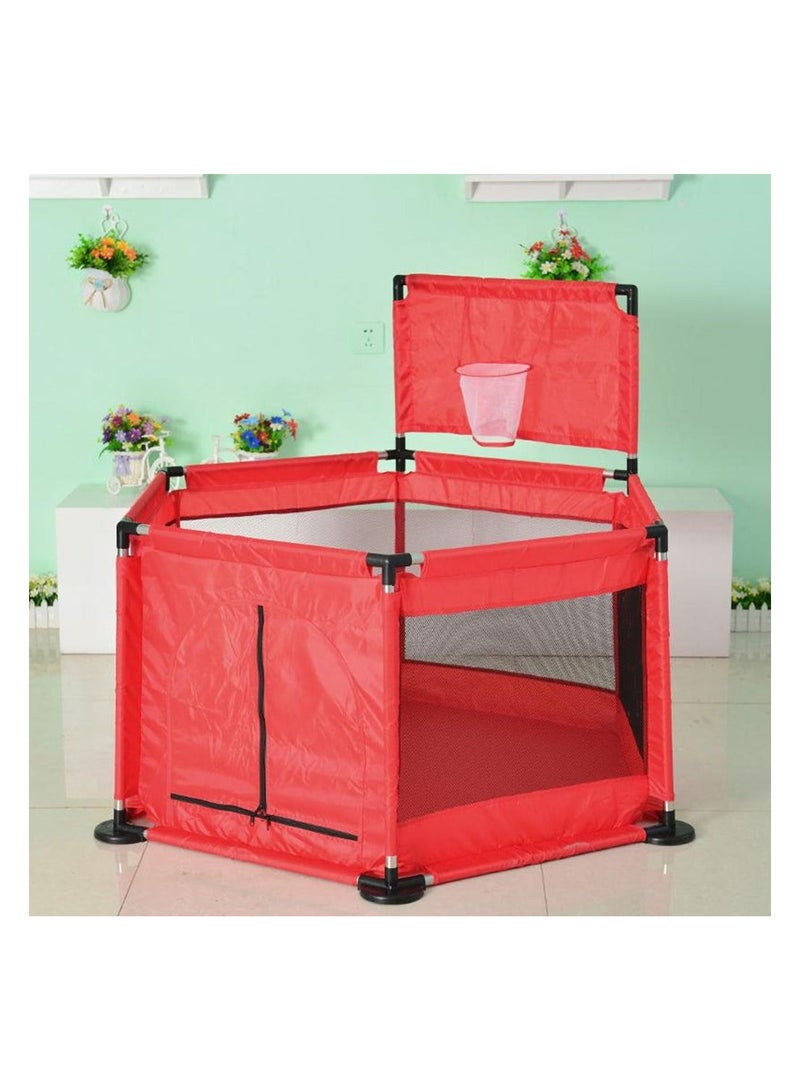 Portable Baby Playpen Fences 6-Panel Foldable Play Yard with 100 Pcs Basketball Hoops & Breathable Mesh for Indoor & Outdoor Play - Image 4