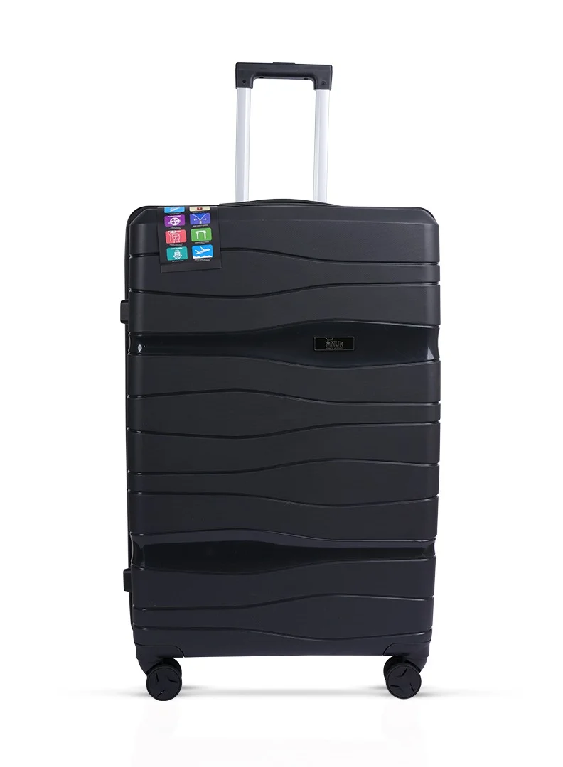 MNUK Viajero Set of 3 Luggage | PP Material Hard-side Smooth and Comfortable Luggage Trolley with TSA Lock | Double 360° 4 Wheeler| Cabin, Medium, Large| Black