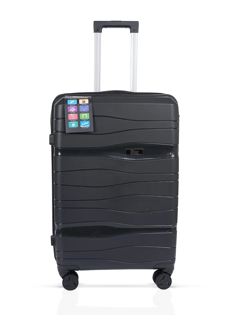 MNUK Viajero Set of 3 Luggage | PP Material Hard-side Smooth and Comfortable Luggage Trolley with TSA Lock | Double 360° 4 Wheeler| Cabin, Medium, Large| Black