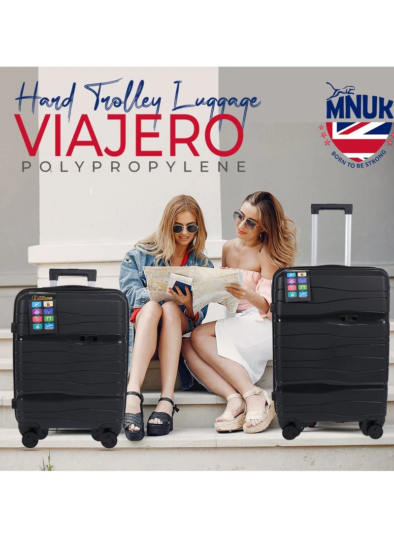 MNUK Viajero Set of 3 Luggage | PP Material Hard-side Smooth and Comfortable Luggage Trolley with TSA Lock | Double 360° 4 Wheeler| Cabin, Medium, Large| Black