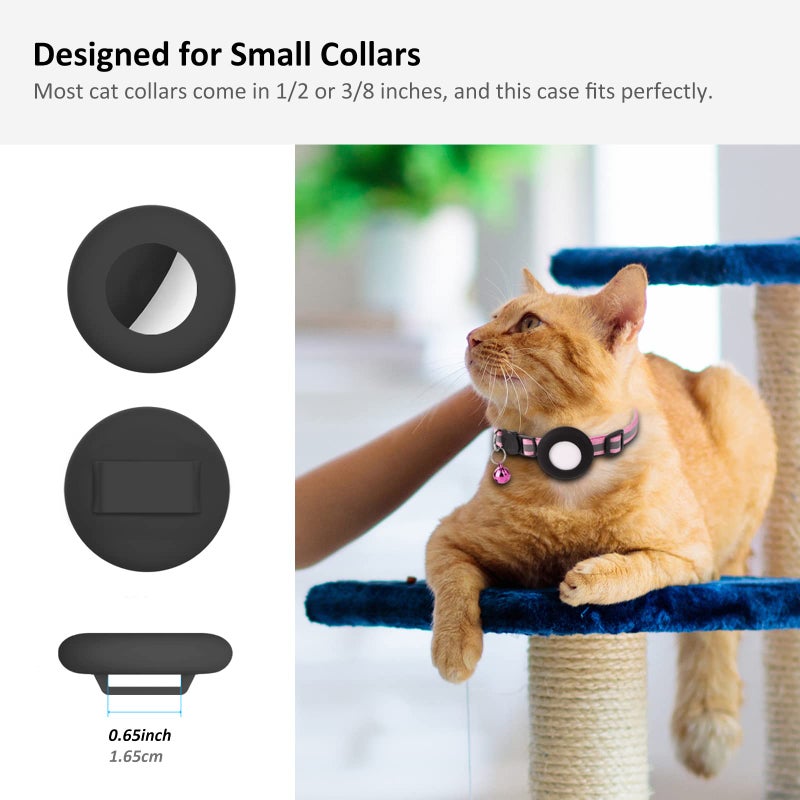 SimpleThings 2022 Airtag Cat Collar Holder, Small Air tag Cat Collar Holder Compatible with Apple Airtag GPS Tracker, 2Pack Waterproof Case Cover for Cat Dog Pet Collar Within 3/8 inch (2 Black) - Image 2