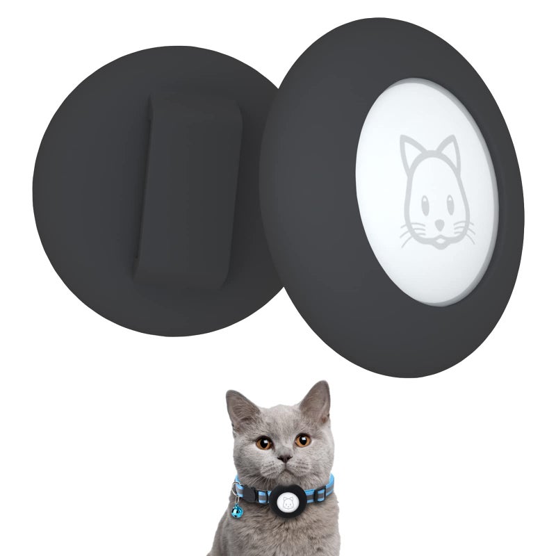 SimpleThings 2022 Airtag Cat Collar Holder, Small Air tag Cat Collar Holder Compatible with Apple Airtag GPS Tracker, 2Pack Waterproof Case Cover for Cat Dog Pet Collar Within 3/8 inch (2 Black) - Image 1