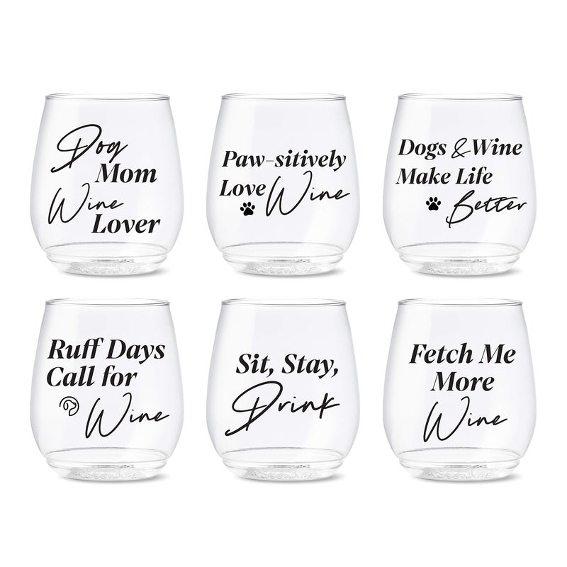 TOSSWARE POP 14oz Vino Wine  Dog Series SET OF 6 Premium Quality Recyclable Unbreakable  Crystal Clear Plastic Wine Glasses