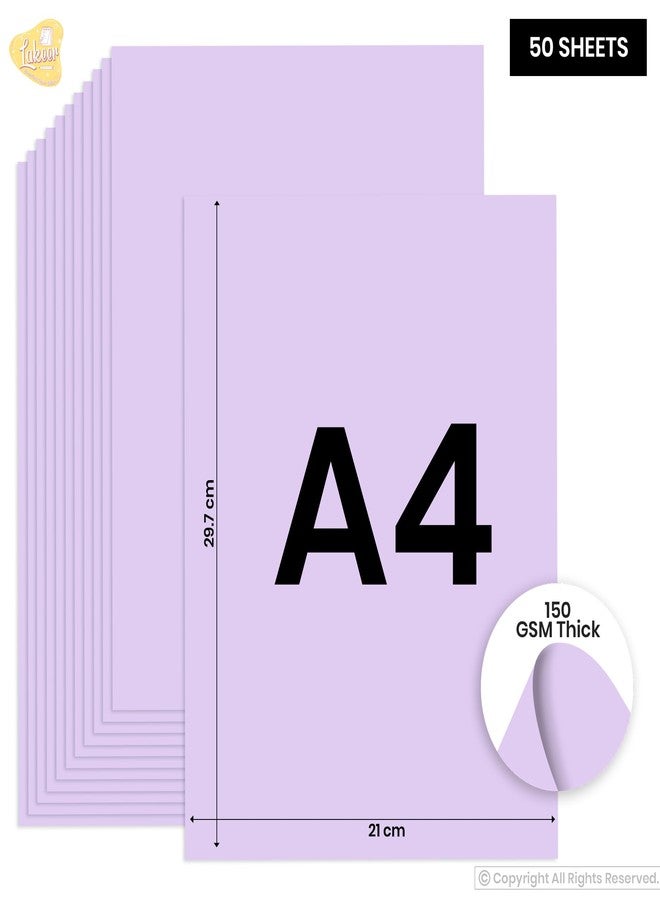Lakeer A4 Pastel Color Paper- Pastel Lavender Colour, Pack of 50 Sheets | 150 GSM Thick for Arts and Crafts, Printing, DIY Projects, Etc - Image 2