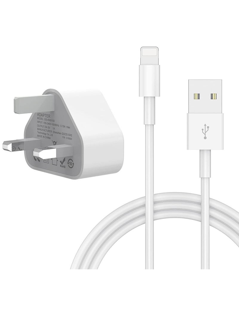 محول طاقة 5 فولت 1 أمبير، كابل شاحن USB ومقبس متوافق مع iPhone 5S، 6، 6S، 6 Plus، 6S Plus، 7، 7 Plus، 8، 8 Plus، XS، X، XS Max، 11، XR، سلك طاقة iPod Touch 5G  - Image 1