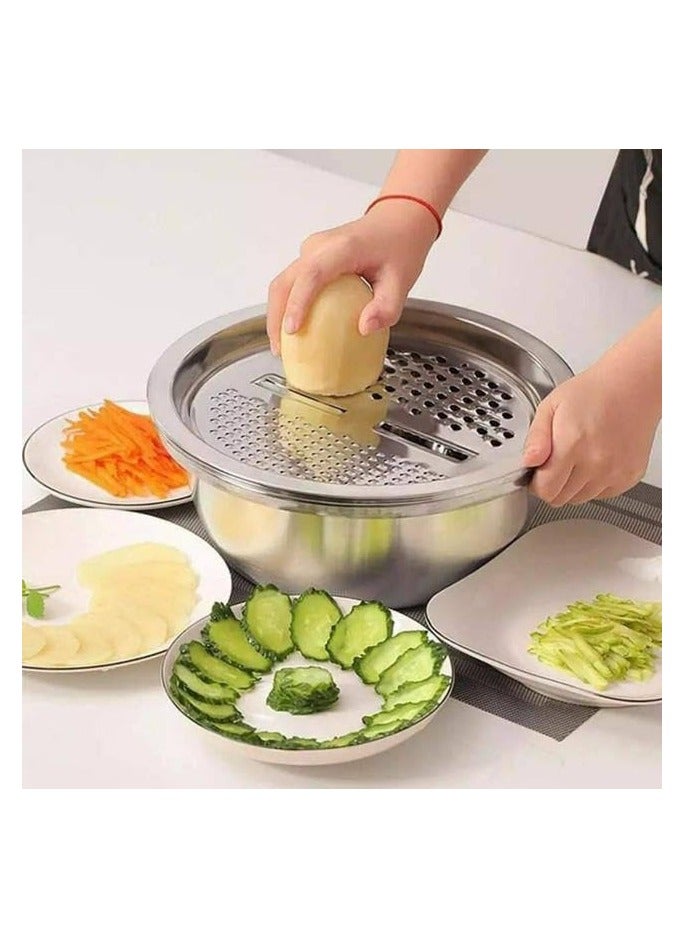 3 Piece Kitchen Set: stainless steel strainer, grater, multi-use dough bowl - Image 1