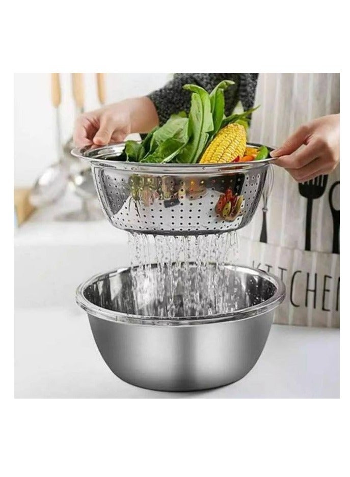 3 Piece Kitchen Set: stainless steel strainer, grater, multi-use dough bowl - Image 4
