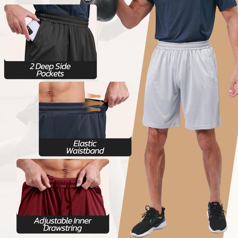 BOOJO 3 Pack Gym Basketball Mens Shorts - Quick Dry Black Workout Athletic Shorts with Pockets for Casual Running (S-6XL) - Image 2