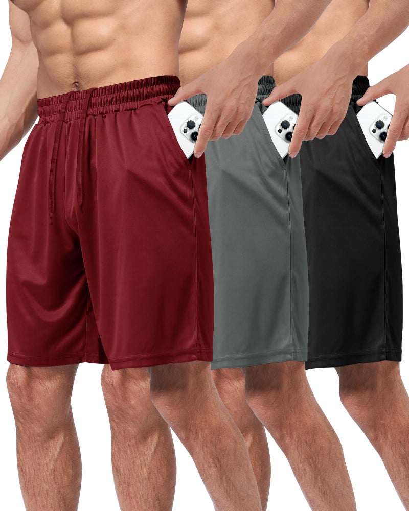 BOOJO 3 Pack Gym Basketball Mens Shorts - Quick Dry Black Workout Athletic Shorts with Pockets for Casual Running (S-6XL) - Image 1