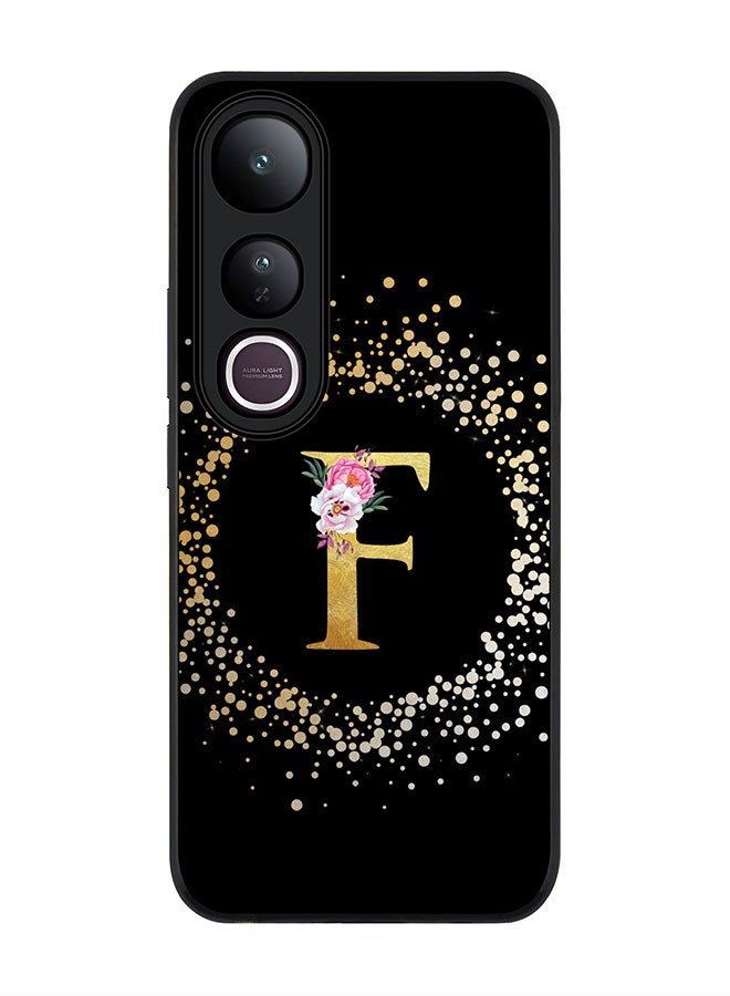 Stylizedd For vivo V50 Lite Case,Slim fit Camera Protection, Shockproof Thin Phone cover  - Custom Monogram Floral - F ( Black )