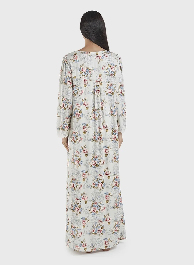 Kashkha  Pastel Blue Viscose Floral Print Nightwear Dress (CNH444) for Women | Best Price UAE