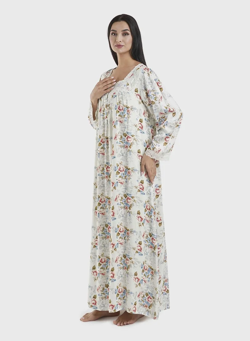 Kashkha  Pastel Blue Viscose Floral Print Nightwear Dress (CNH444) for Women | Best Price UAE
