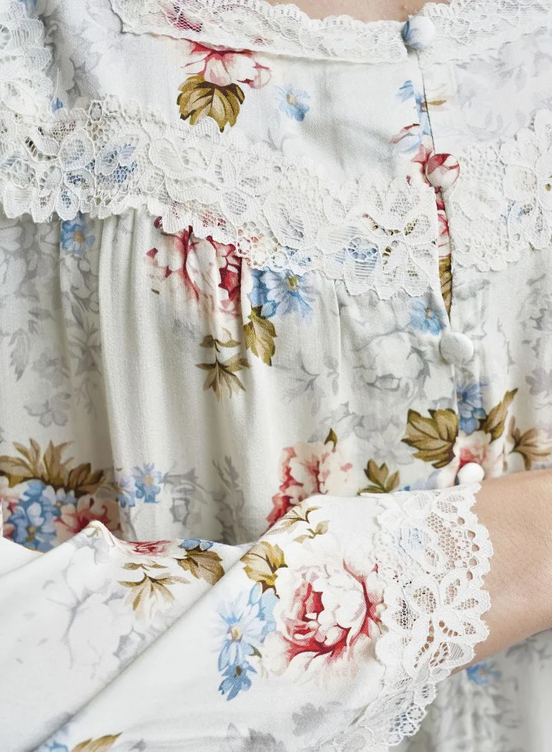 Kashkha  Pastel Blue Viscose Floral Print Nightwear Dress (CNH444) for Women | Best Price UAE