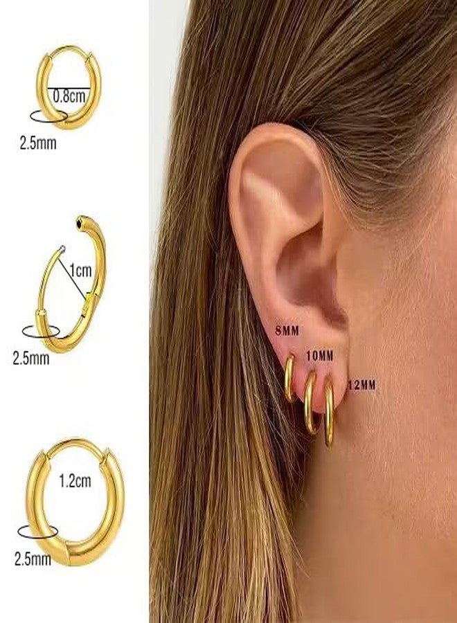 BLISI 3 Pairs ASTM F136 Titanium Gold Hoop Earrings 8mm/10mm/12mm Thick Lightweight Huggie Hoops Earrings for Women and Men Hypoallergenic Sleeper Earrings for Sensitive Ears - Image 3