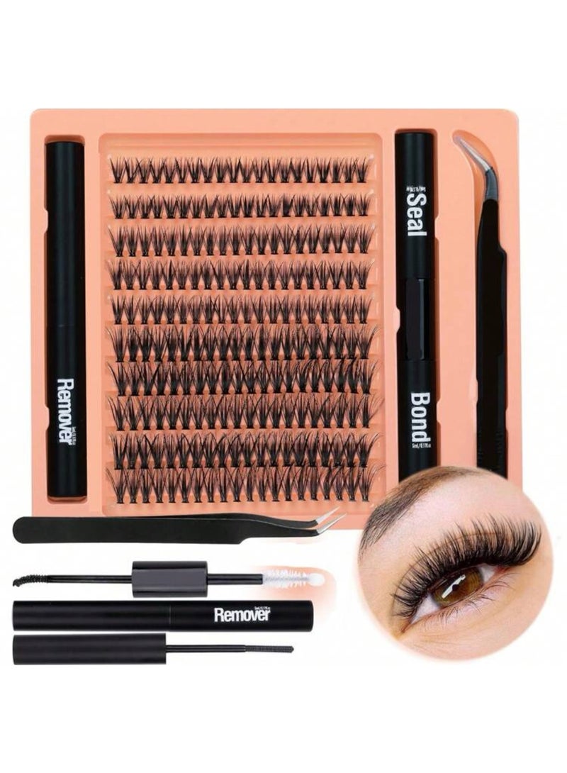 Suerte 200pcs DIY Eyelash Extension Kit 3D Lashes 9-15mm  Black Individual Lashes Kit With Lash Bond & Sealer,  Clump-free Cluster Lashes Kit With Remover & Applicator, For DIY At Home - Image 1