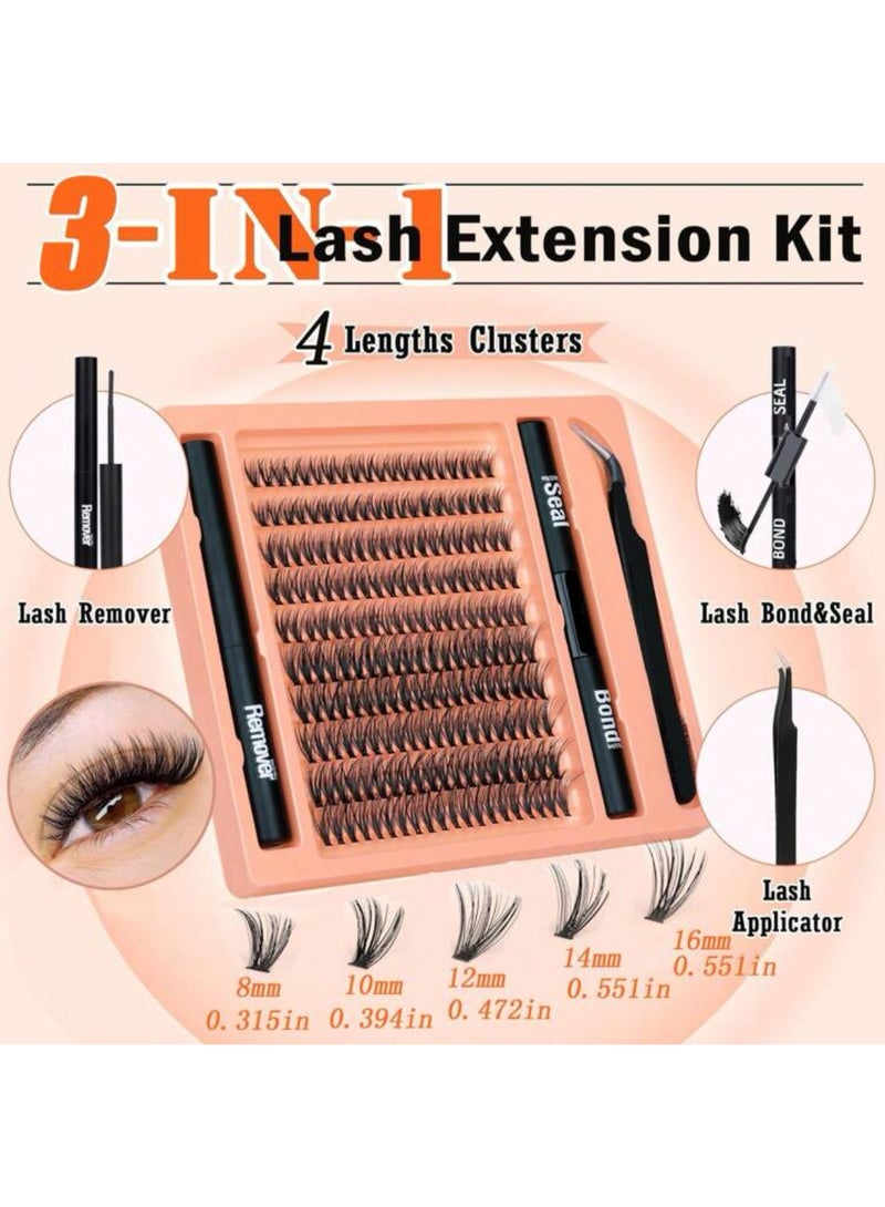 Suerte 200pcs DIY Eyelash Extension Kit 3D Lashes 9-15mm  Black Individual Lashes Kit With Lash Bond & Sealer,  Clump-free Cluster Lashes Kit With Remover & Applicator, For DIY At Home - Image 2