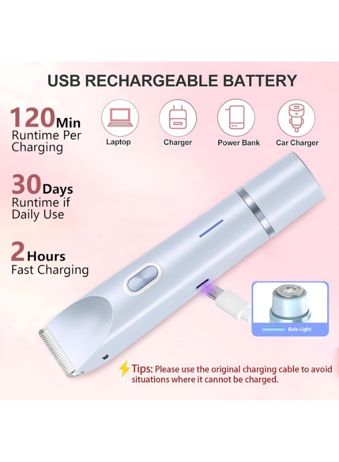 Bukela 2025 New 2-in-1 Women's Hair Remover, IPX7 Waterproof Electric Shaver with LED Light, Ceramic Blade, USB Fast Charging, for Bikini/Underarm/Legs,Gift for Women,Blue - Image 2