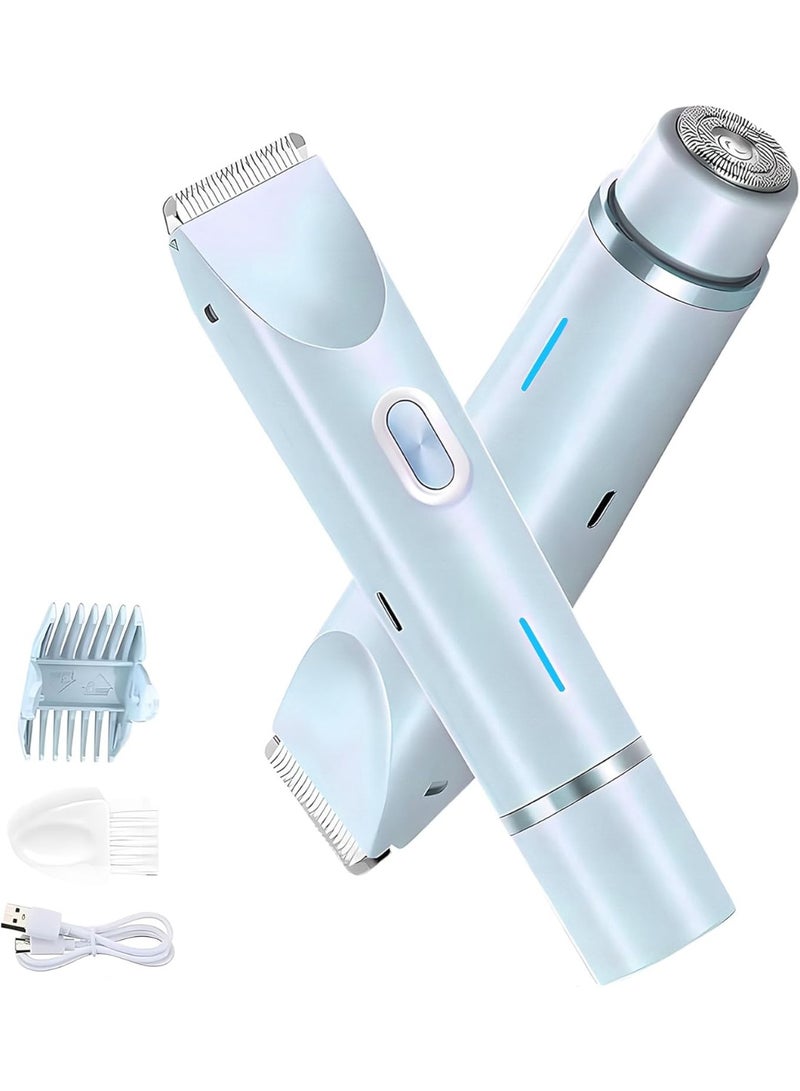 Bukela 2025 New 2-in-1 Women's Hair Remover, IPX7 Waterproof Electric Shaver with LED Light, Ceramic Blade, USB Fast Charging, for Bikini/Underarm/Legs,Gift for Women,Blue - Image 1