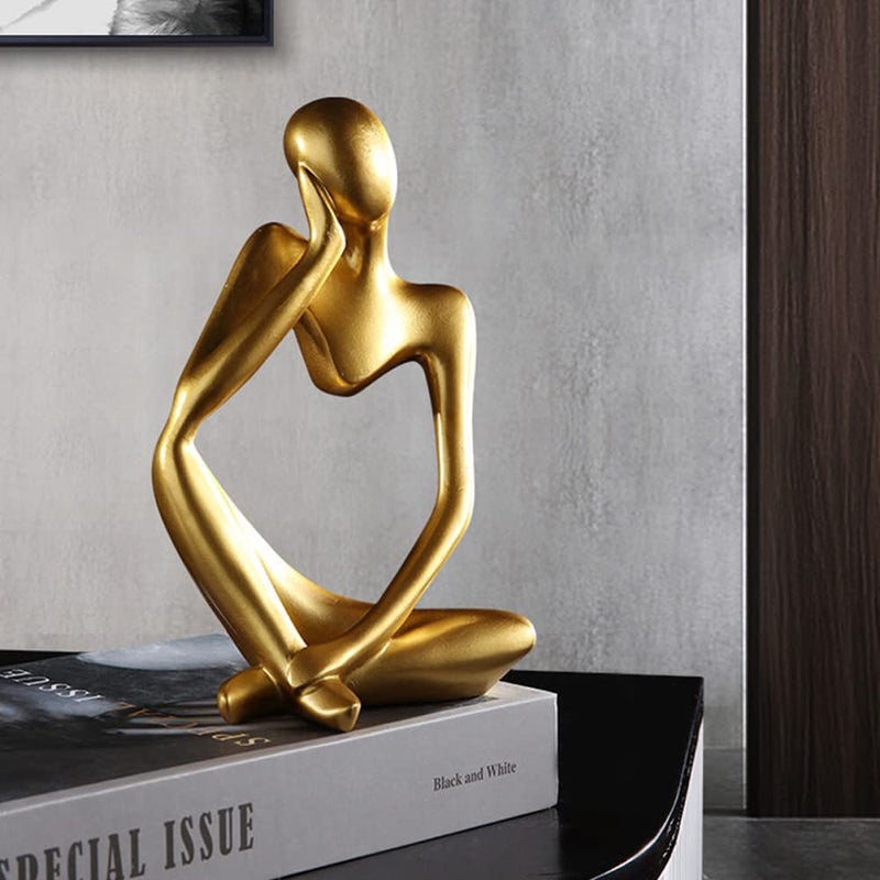 BOPART Gold Thinker Statue Home Decor  Resin Abstract Thinker Sculpture Figurines Shelf Decor Accents for Living Room  Office  Bookshelf  Desktop - Image 3