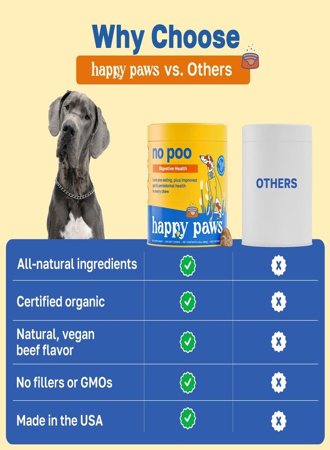 Happy Paws No Poo Chews for Dogs, Poop Eating Coprophagia Deterrent, Soft Chews for Dogs with Pumpkin, Probiotics & Enzyme Blend for Digestive Health, Organic, Vegan, Non GMO, Beef Flavor, 100 Count - Image 4