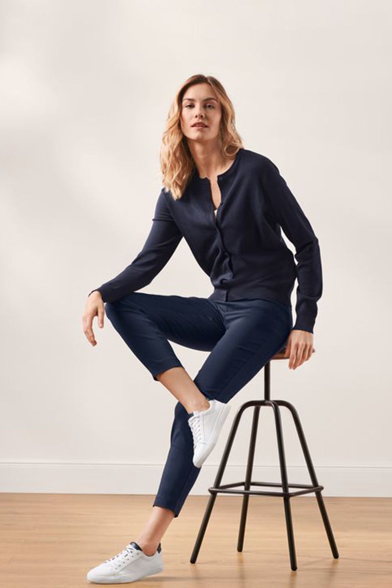 Tchibo Women Regular Leg Plain Pants, Navy Blue  - Image 1