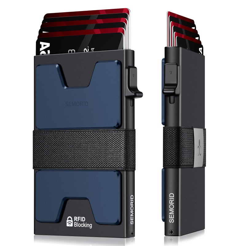 SEMORID Slim Aluminum Card Holder Wallet for Men, Durable Expandable Backplate, RFID Blocking Minimalist Metal Pop Up Wallet, Holds 12+ Cards Plus Cash - Image 1
