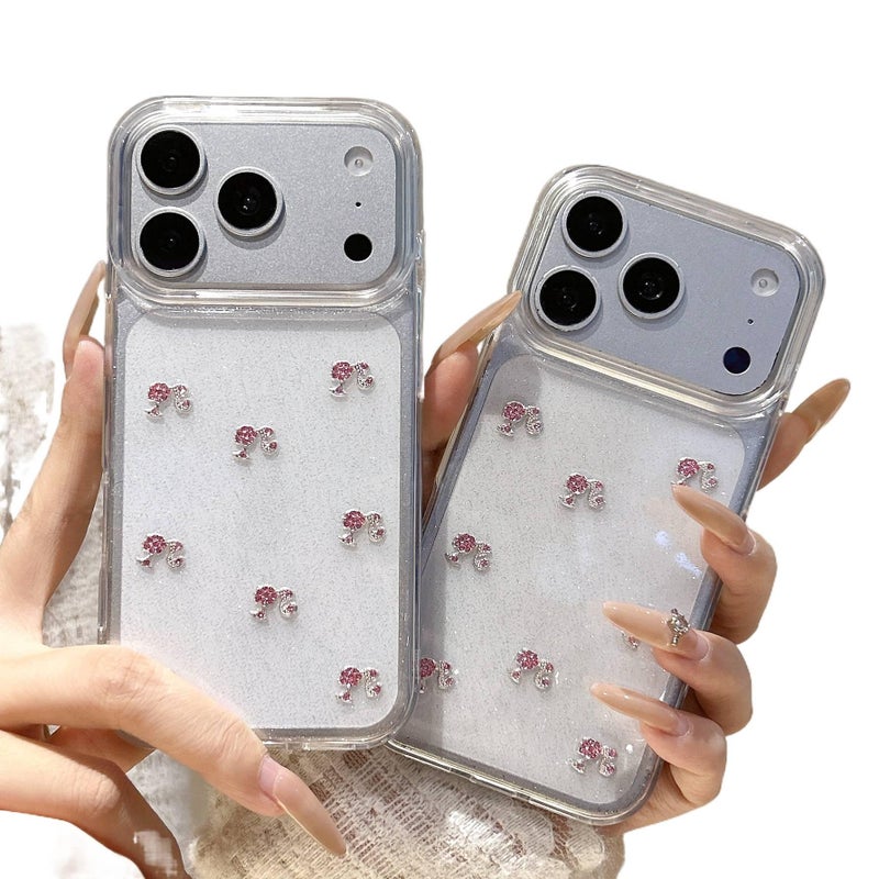 BB غطاء واقي بسيليكون لـ iPhone 16 / 16 Plus / 16 Pro / 16 Pro Max مع حماية من السقوط وتصميم كريستال راينستون مع مقاوم للصدمات مع تشطيب راتنج باللون Transparent بظهر شفاف بتفاصيل مرص. - Image 2