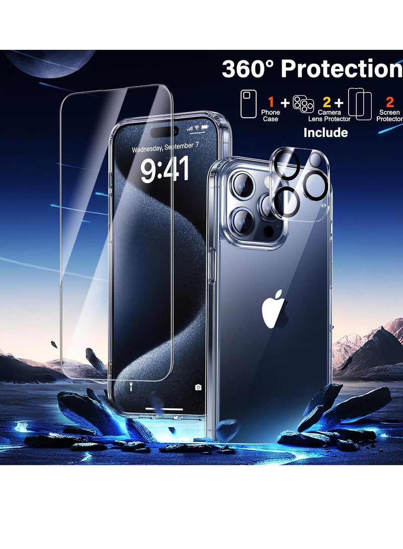 إلترازون عنوان باللغة العربية: "تصميم متعدد الوظائف لحافظة iPhone 15 Pro Max [لا تصفر] مع حامي شاشة زجاجي مقوى 2 قطعة + حامي عدسة الكاميرا 2 قطعة، [حماية عسكرية الجودة] مضاد للصدمات، مضاد للخدش - شفاف" - Image 2