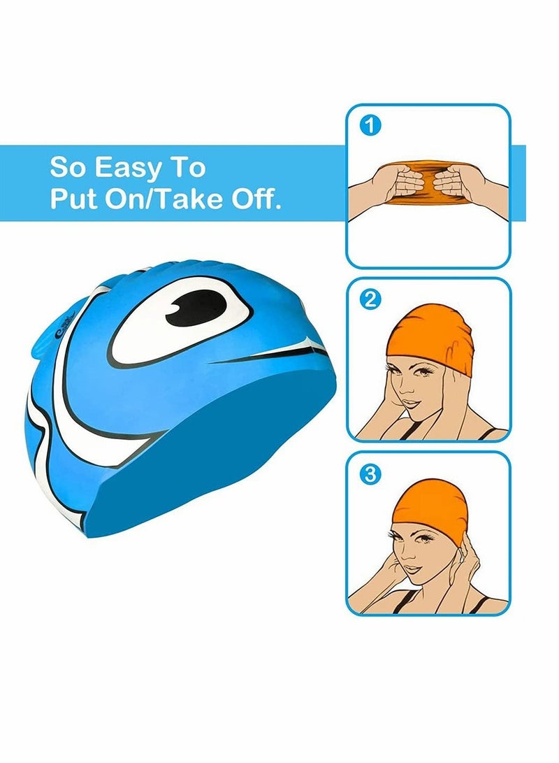 KASTWAVE Kids Swim Cap, Fun Silicone High Elastic Swim Caps, Boys and Girls Waterproof Children Diving Cartoon Animals Cap for Long Short Hair - Image 2