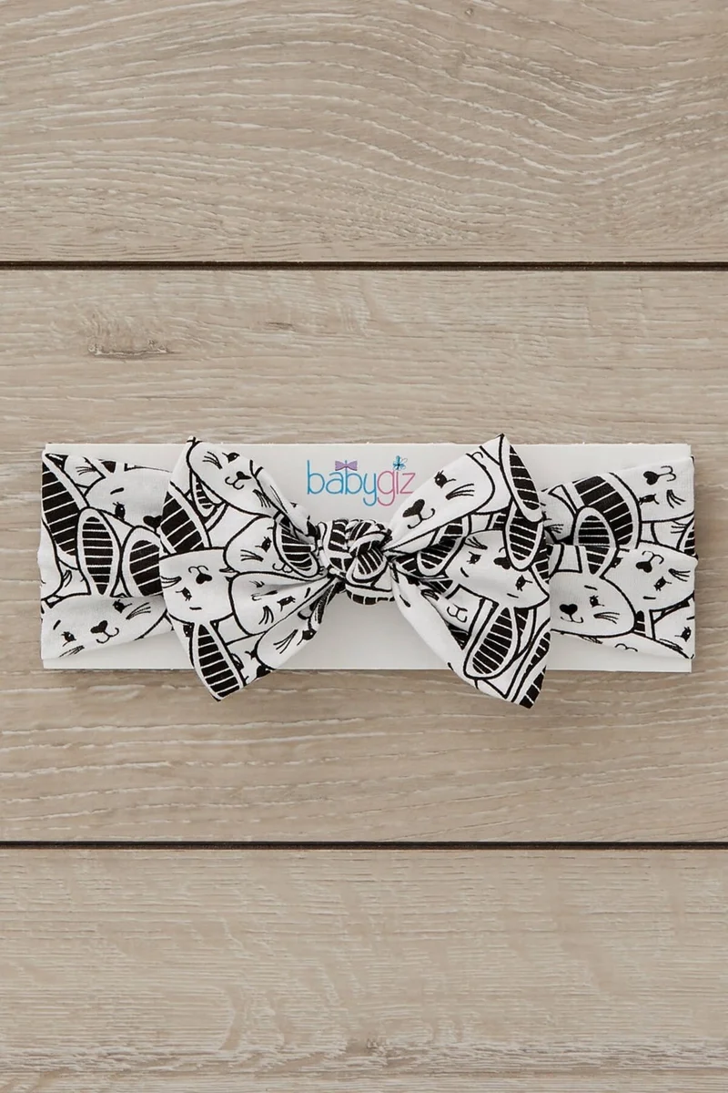 Babygiz Black and White Patterned Handmade Soft Bow Tied Natural Cotton Combed Cotton Baby Kids Girls Bandana Legendary Series