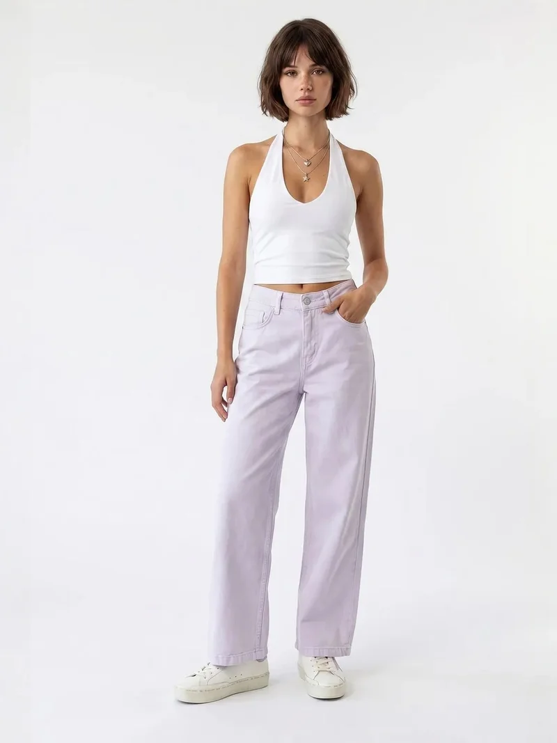 ميكسراي MIXRAY High-Waist Wide-Leg Cotton Jeans