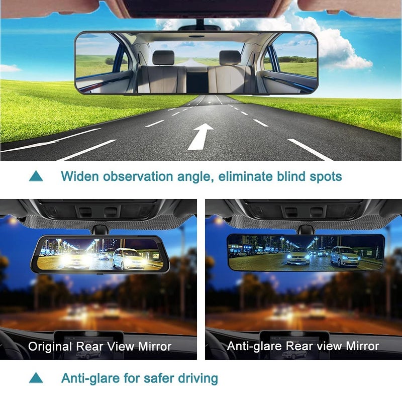 SkycropHD Anti Glare Rear View Mirror for Car, Clip on Wide Angle Panoramic Rearview Mirror Eliminate Blind Spots - Convex, Blue - Image 2
