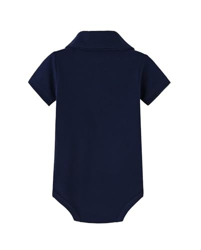 Teach Leanbh Baby Boys Pure Color Cotton Short Long Sleeve Polo Bodysuit 3-24 Months (Navy, 9 Months) - Image 2