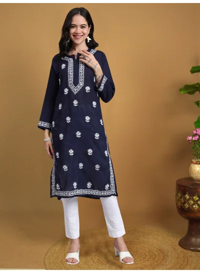 Alaya Hand Embroidered Chikankari Cotton Kurta-AL3999
