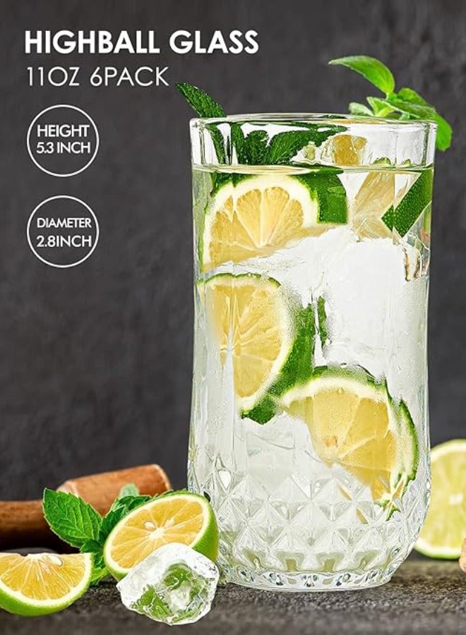 Vitacelli Highball Drinking Glasses Set of 2, Clear Cocktail Glasses, 11 Ounce/325ML Cups, Elegant and Durable Tall Bar Glassware Sets for Water, Juice, Cocktails, Beer, Glass Cups Set with Shockproof Package - Image 5