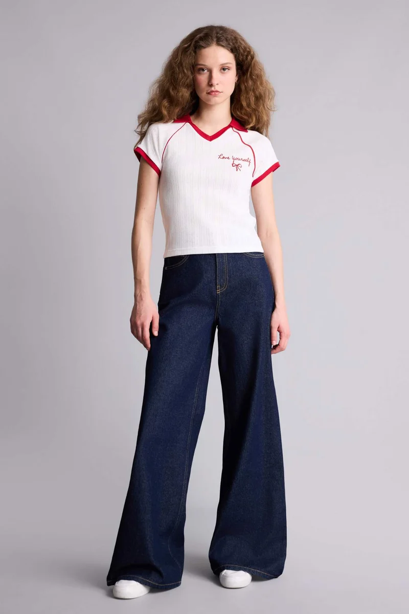 DeFacto Slim Fit Printed Short Sleeves T-Shirt