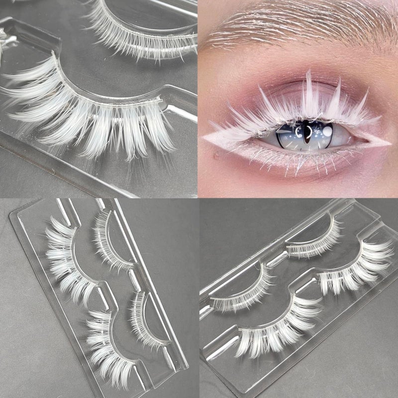 Luwigs White False Eyelashes Cosplay Halloween White Lashes Extension Tools Reusable Natural Looking Anime Makeup Masquerade Party - Image 3