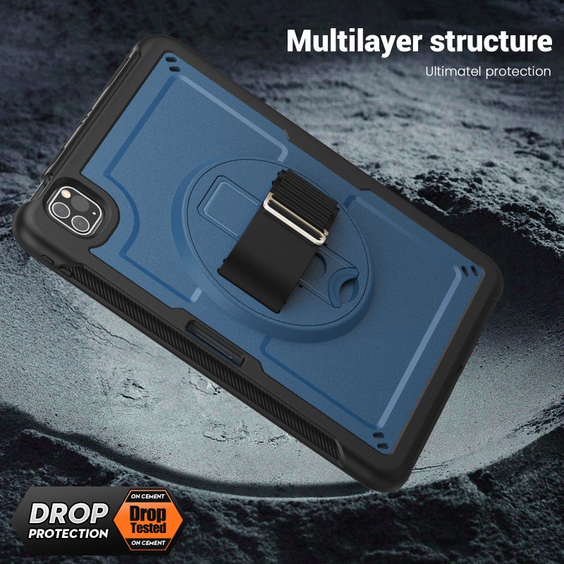 erorex For Ipad Air 2022 10.9 / Pro 11 2022 Honeycomb Hand Grip Turntable Stand Tablet Case(Navy Blue) - Image 2