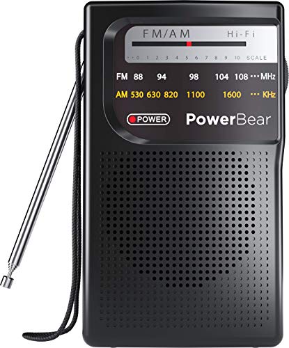 PowerBear Portable Radio | AM/FM, 2AA Battery Operated with Long Range Reception for Indoor, Outdoor & Emergency Use | Radio with Speaker & Headphone Jack (Black) - Image 1